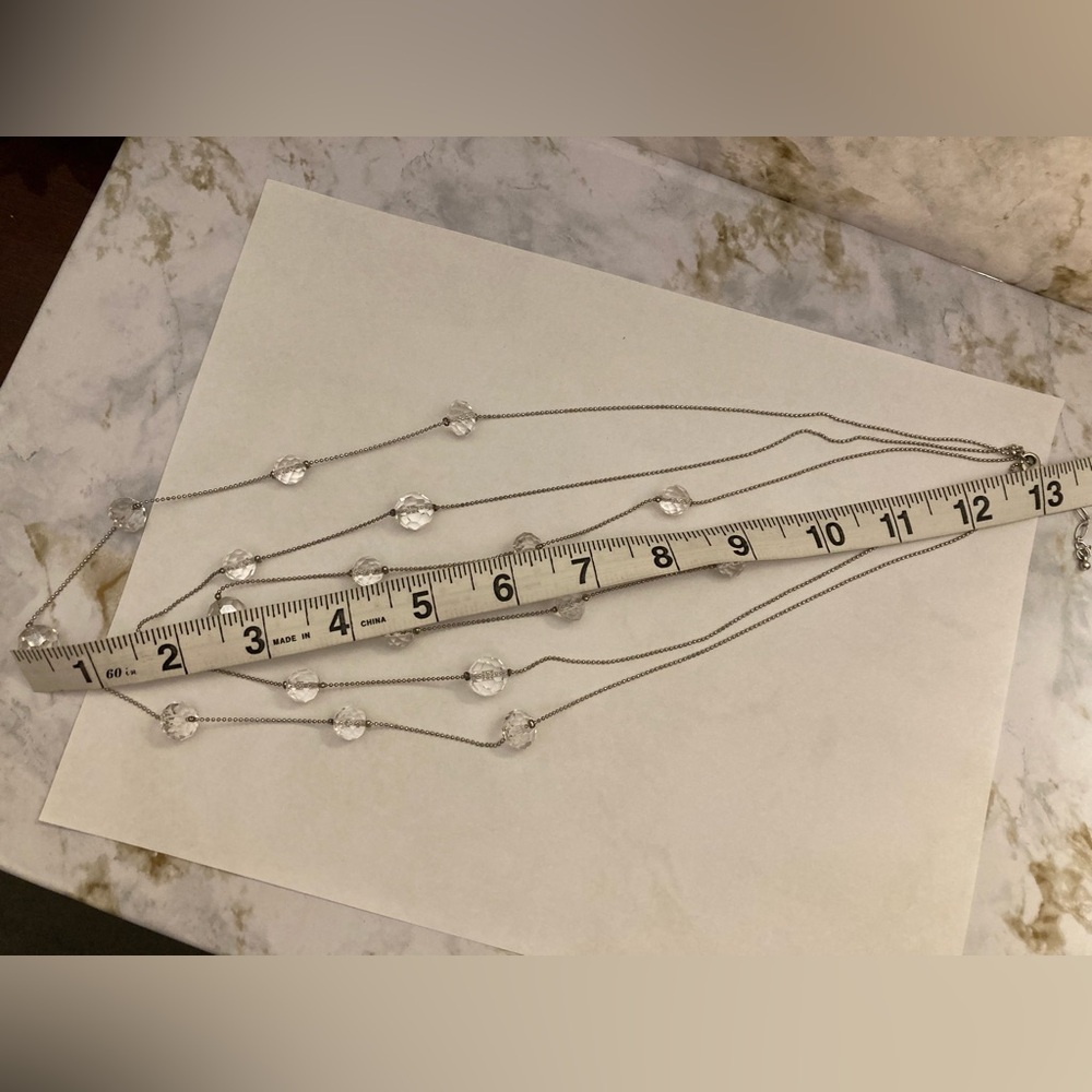 American Eagle Faceted Crystal Silver Long Layered Necklace Statement Jewelry - Picture 11 of 15